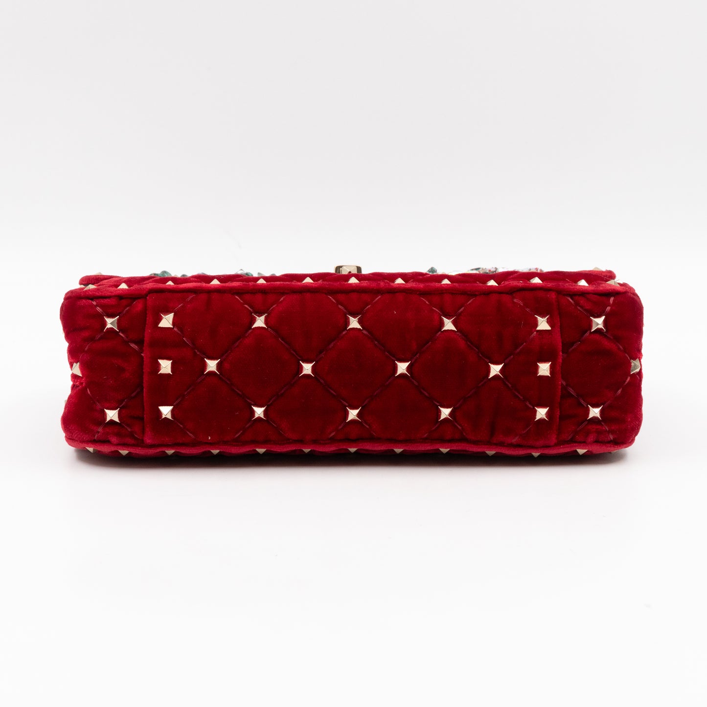 Rockstud Spike Small Bag Butterfly Embroidered Red Velvet