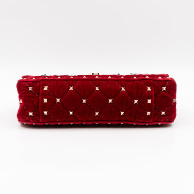 Rockstud Spike Small Bag Butterfly Embroidered Red Velvet