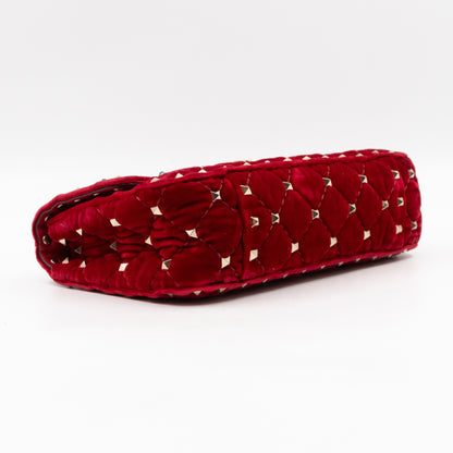 Rockstud Spike Small Bag Butterfly Embroidered Red Velvet