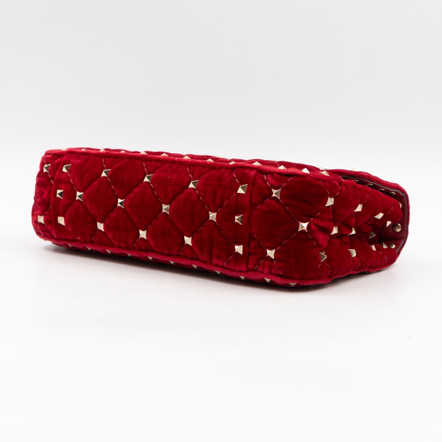 Rockstud Spike Small Bag Butterfly Embroidered Red Velvet