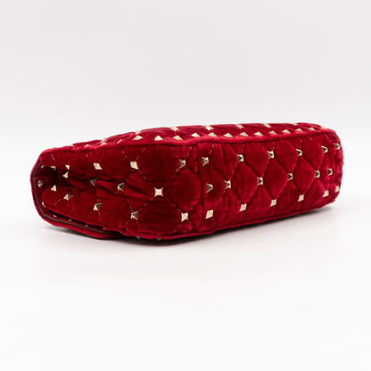 Rockstud Spike Small Bag Butterfly Embroidered Red Velvet