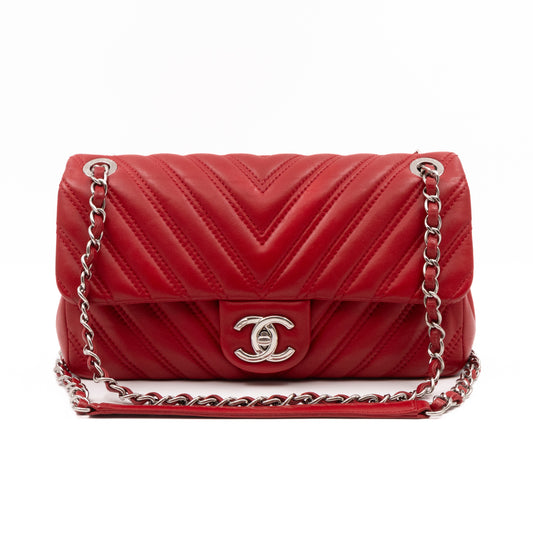 Like A Chevron Classic Single Flap Bag Red Leather