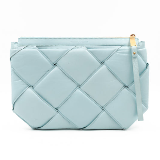 Padded Pouch Clutch Maxi Intrecciato Spearmint Leather