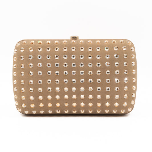 Broadway Khaki Suede Crystal Embellished Clutch