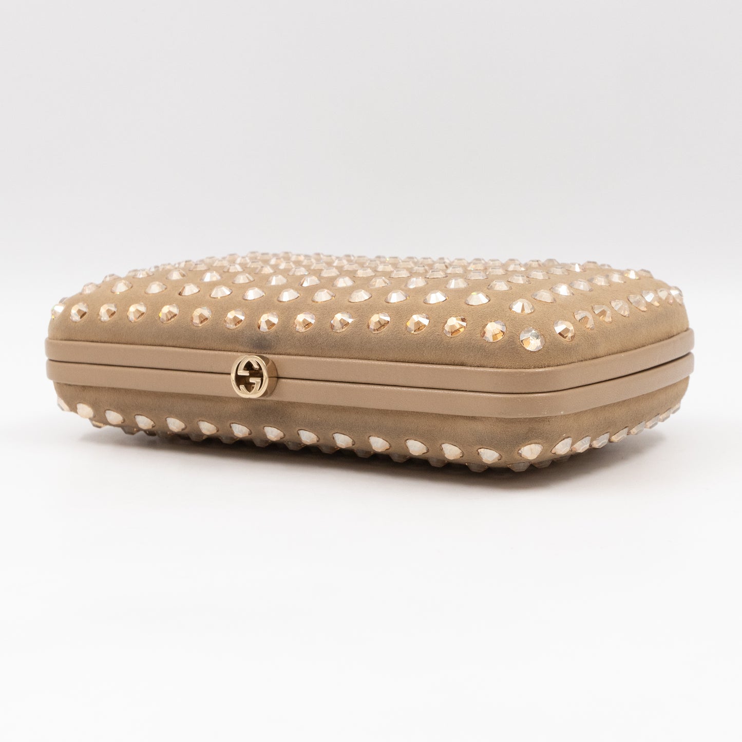 Broadway Khaki Suede Crystal Embellished Clutch