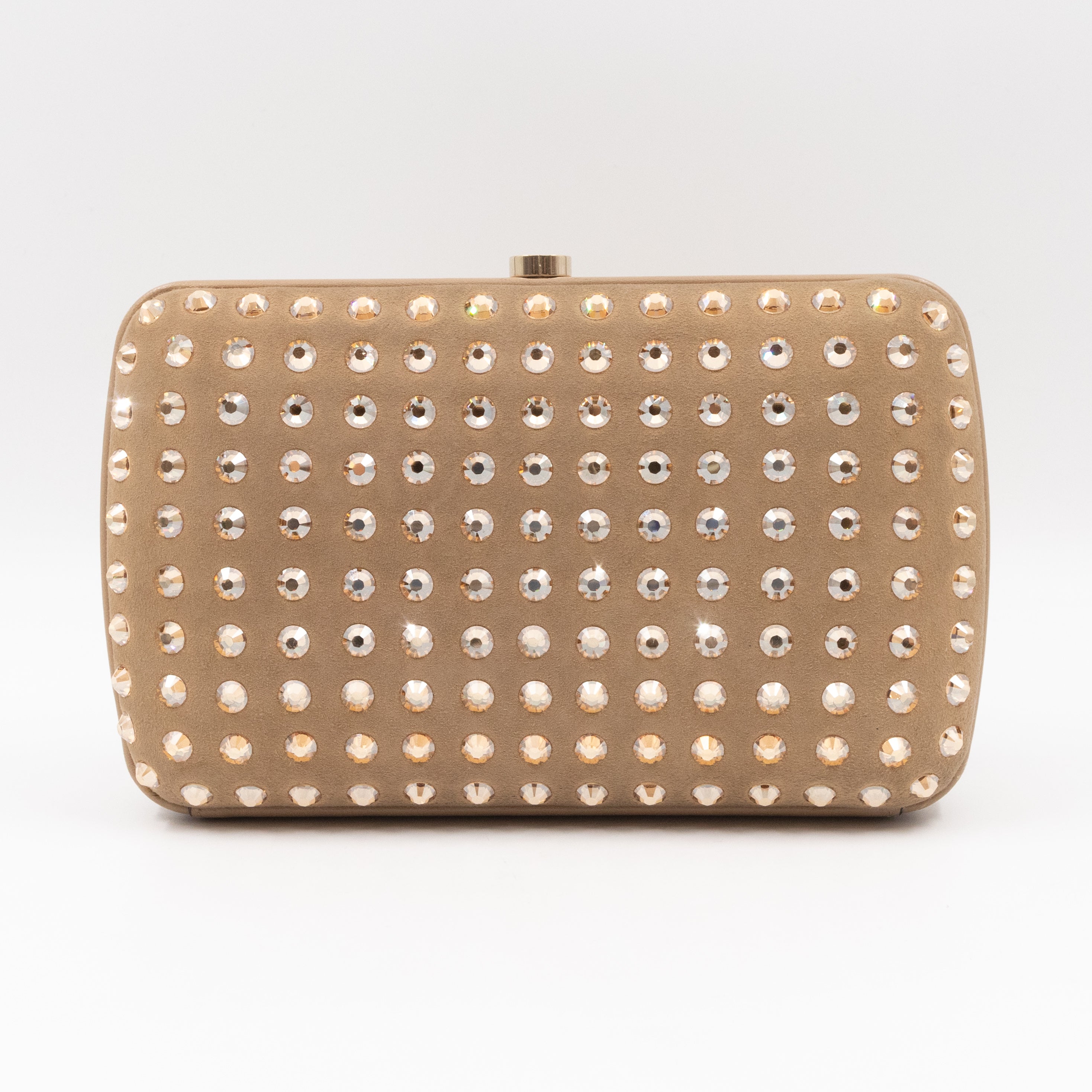 Broadway Khaki Suede Crystal Embellished Clutch