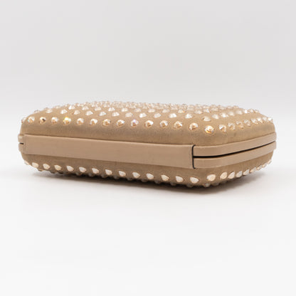 Broadway Khaki Suede Crystal Embellished Clutch