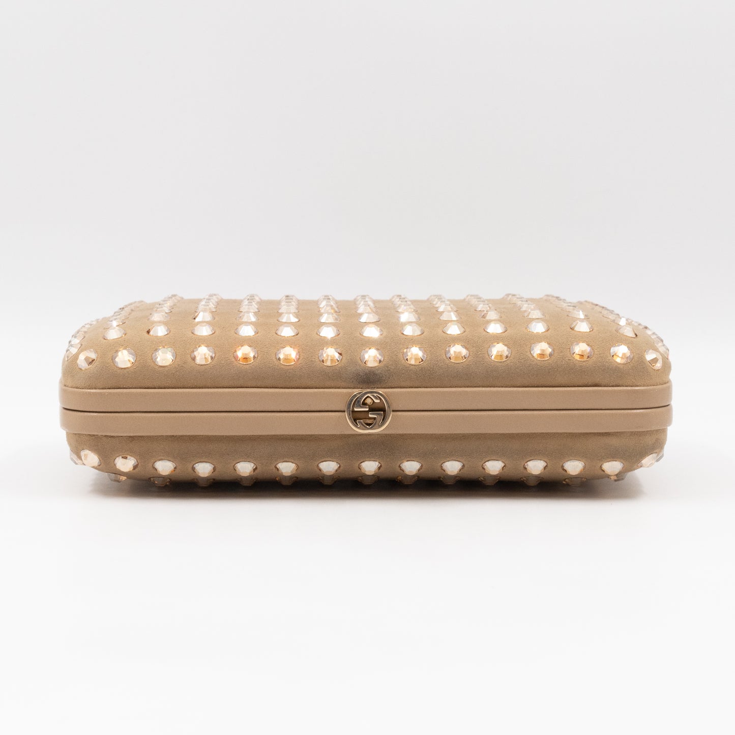 Broadway Khaki Suede Crystal Embellished Clutch