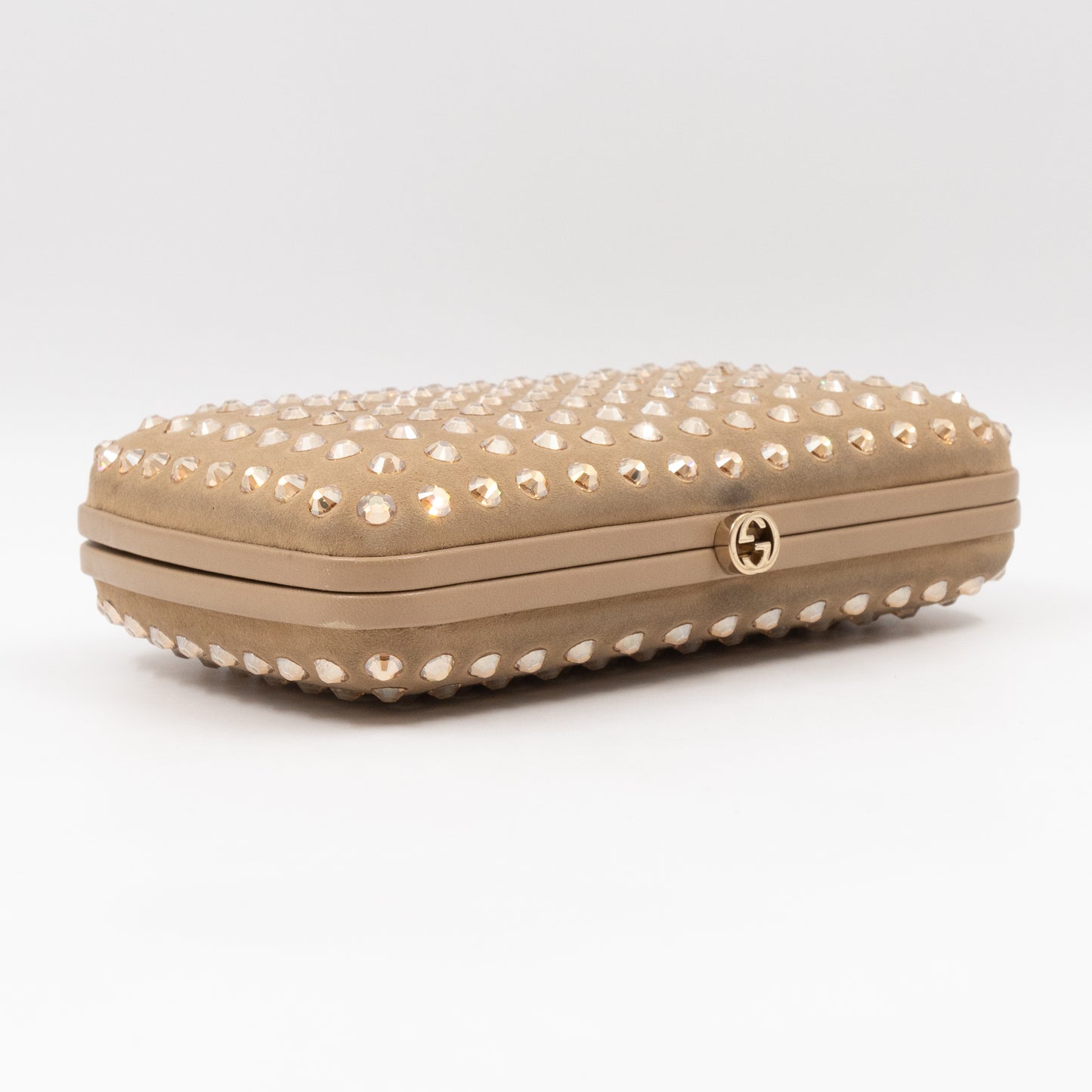 Broadway Khaki Suede Crystal Embellished Clutch