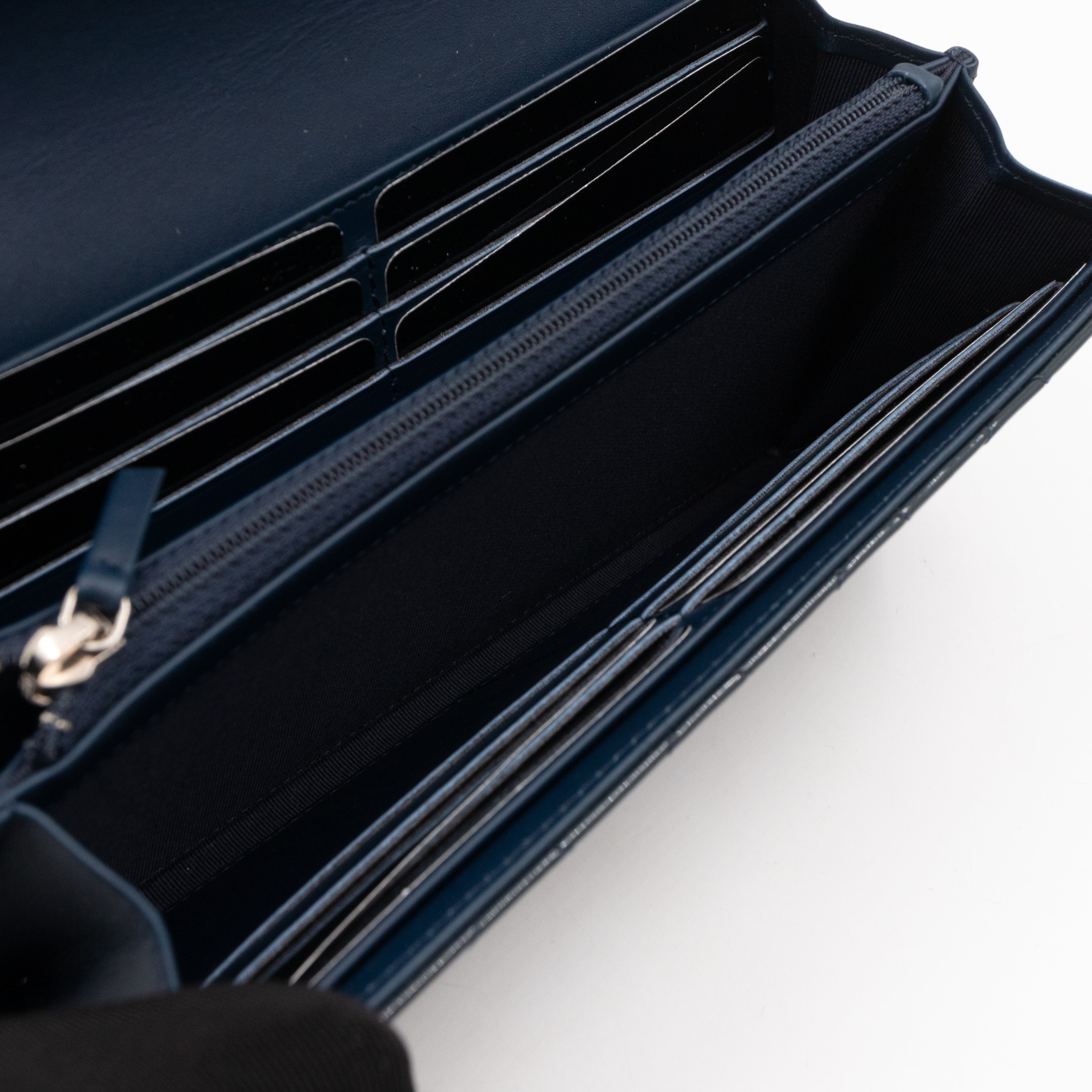 Large Flap Wallet Quilted Navy Patent Leather