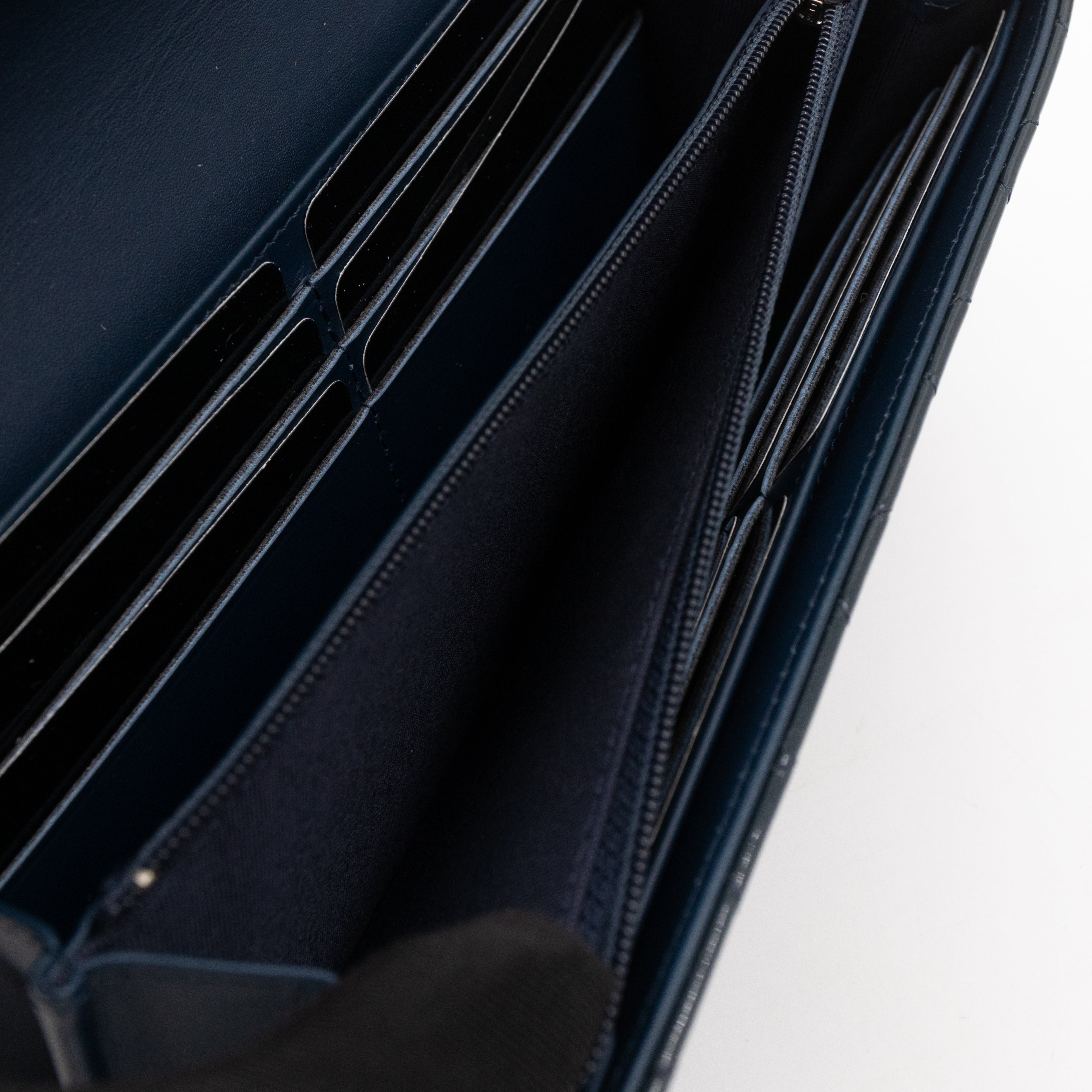 Large Flap Wallet Quilted Navy Patent Leather