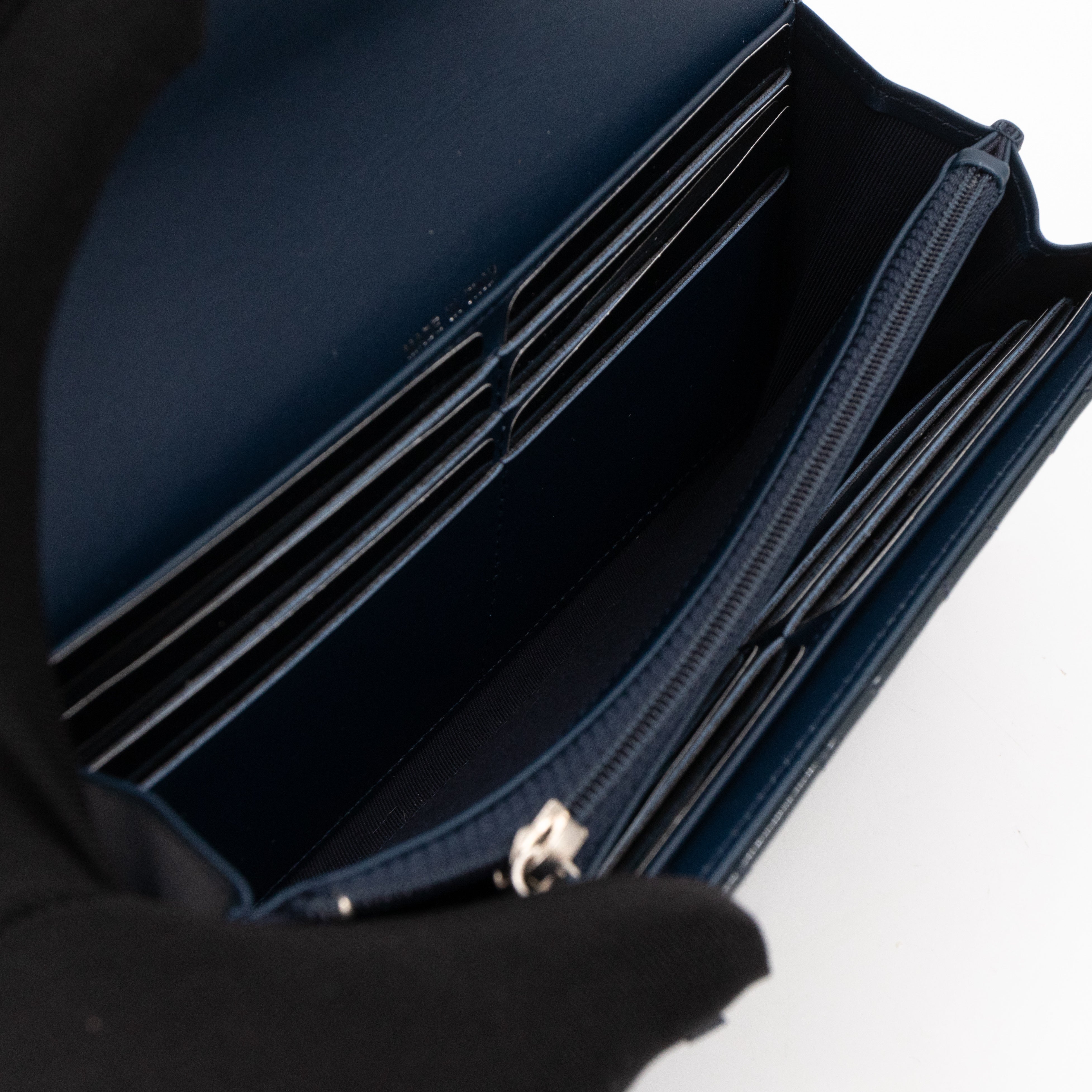 Large Flap Wallet Quilted Navy Patent Leather