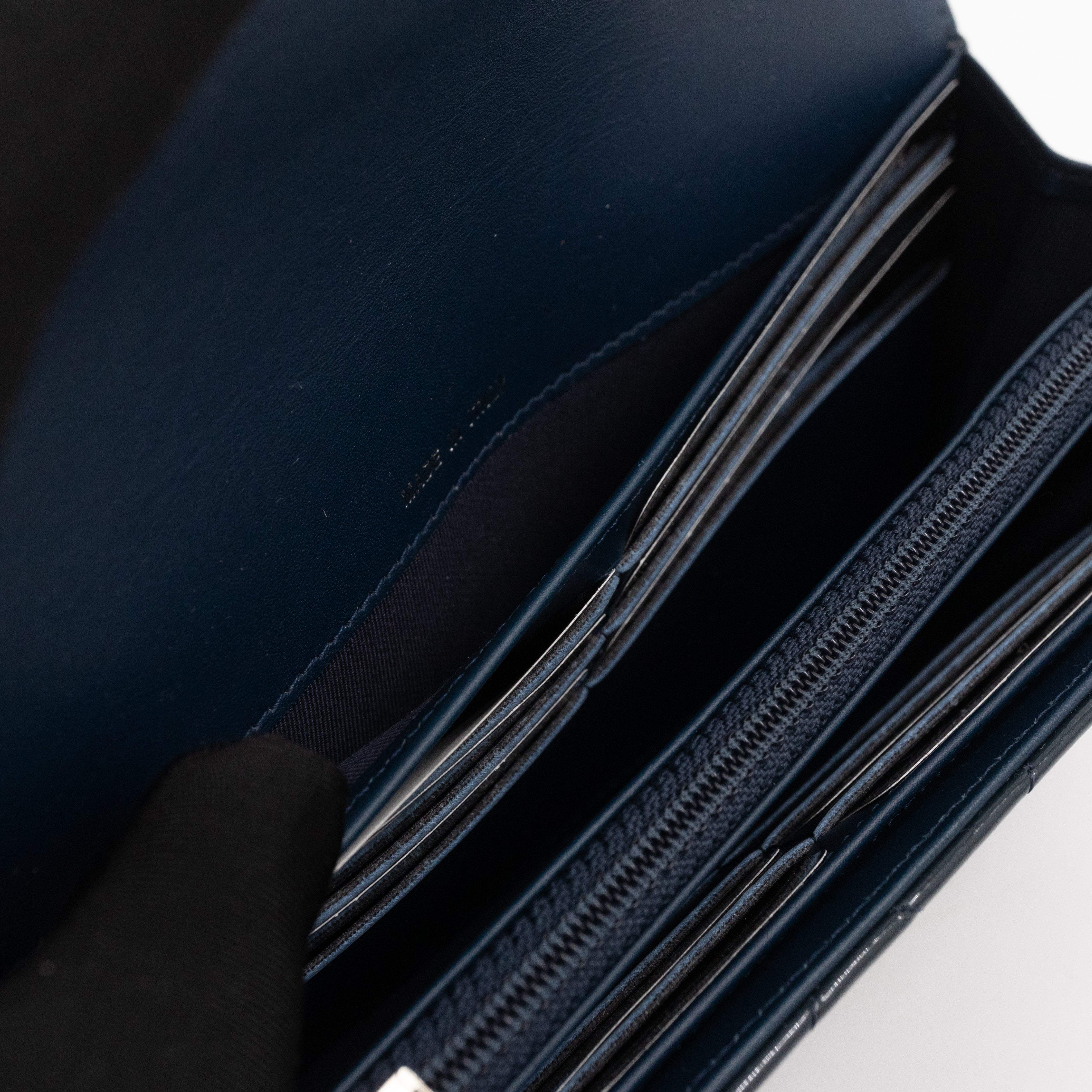 Large Flap Wallet Quilted Navy Patent Leather