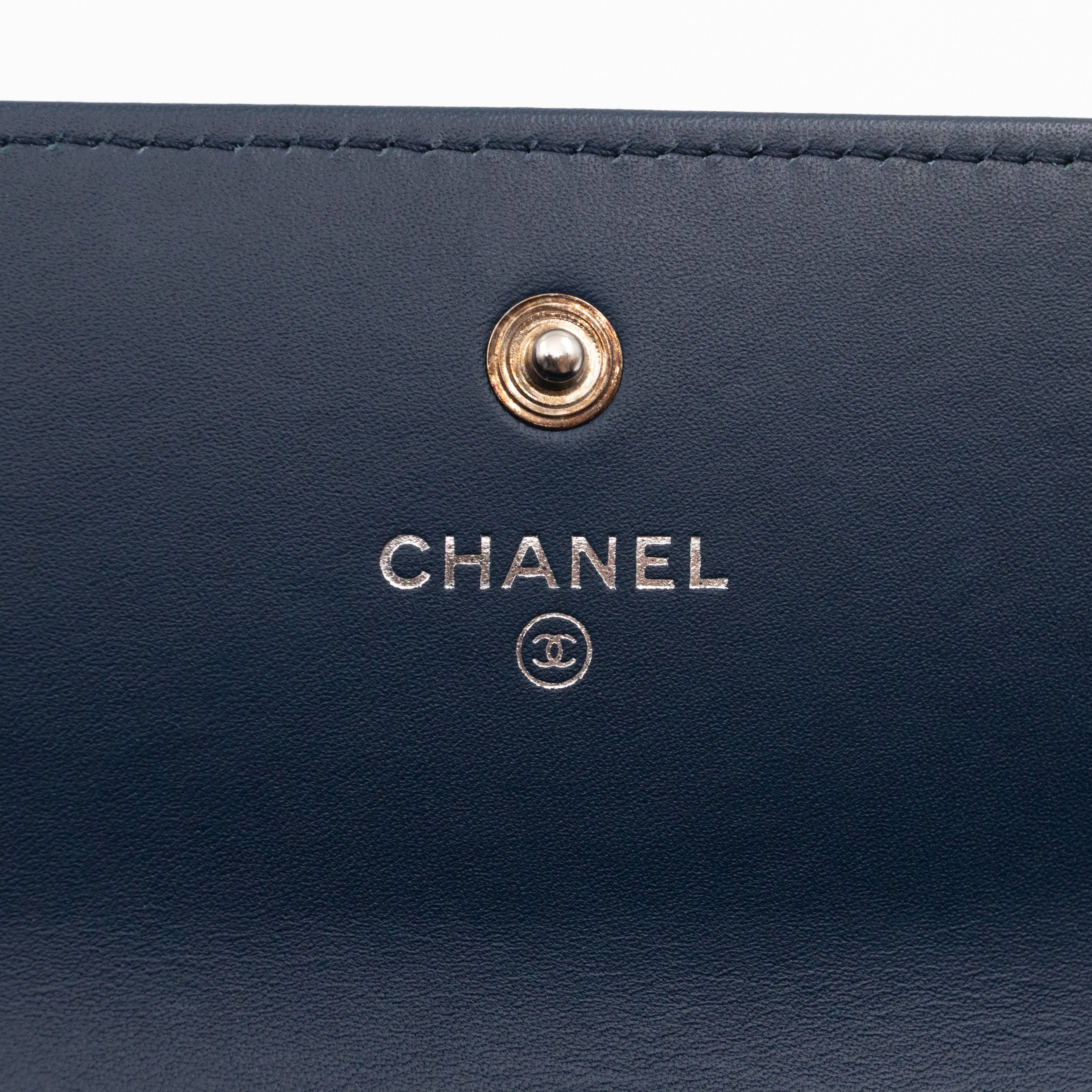 Large Flap Wallet Quilted Navy Patent Leather