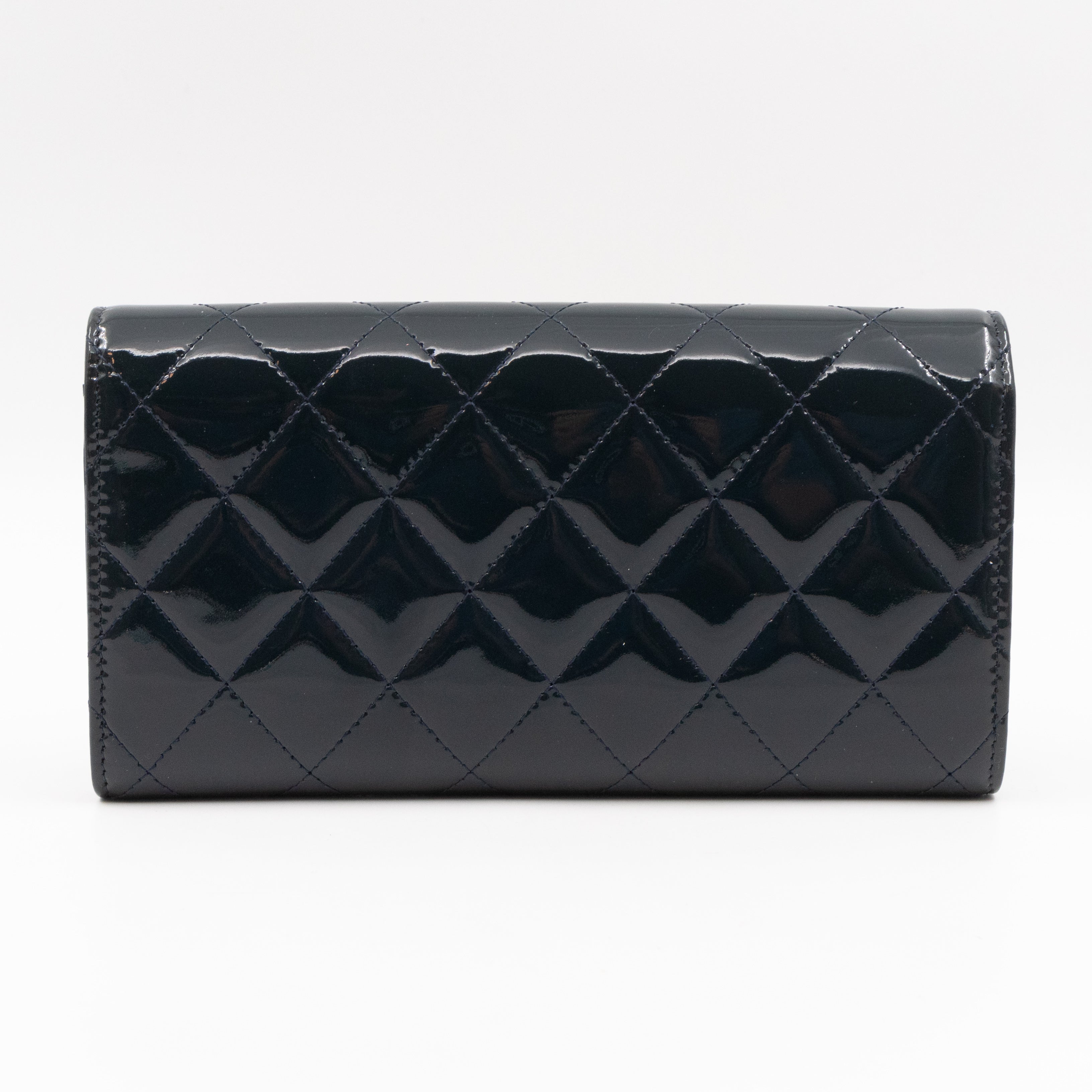 Large Flap Wallet Quilted Navy Patent Leather