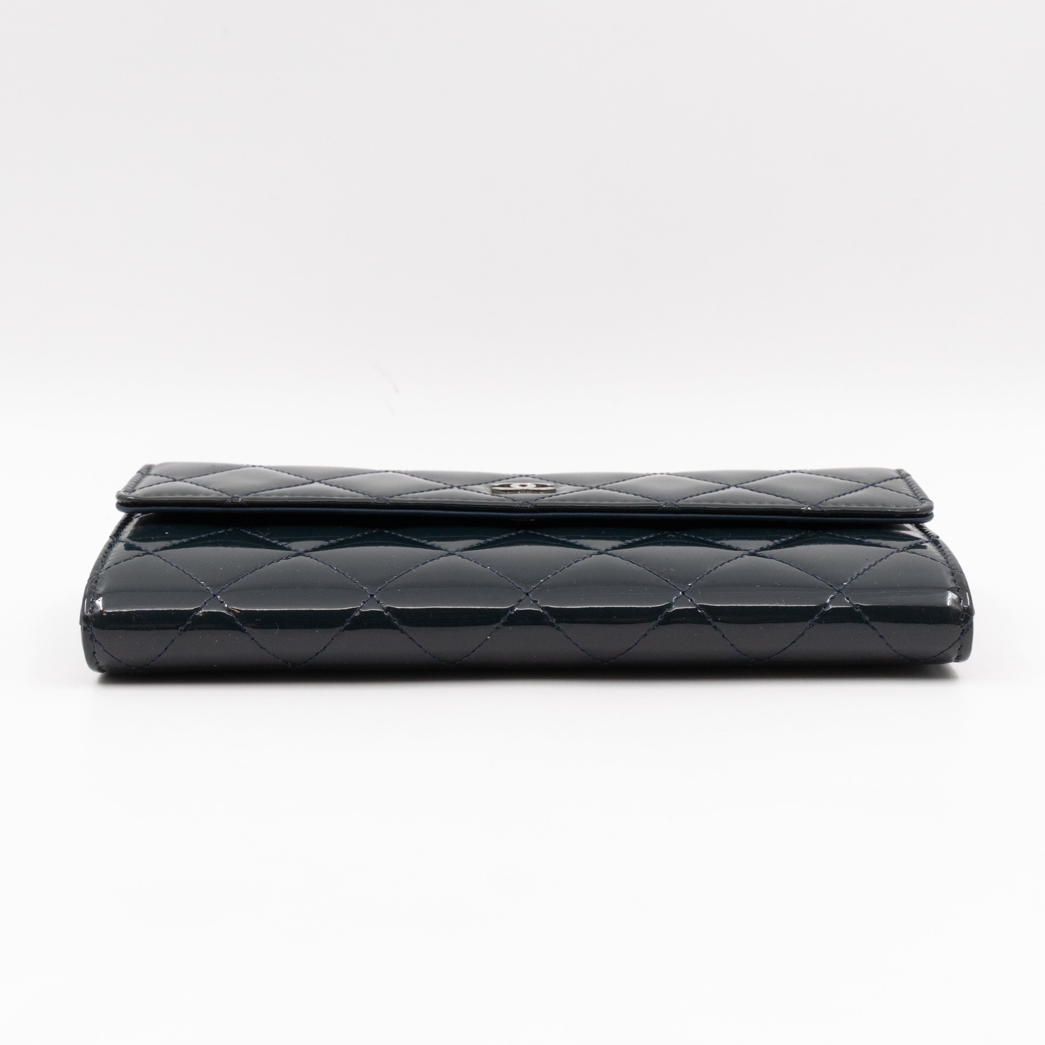 Large Flap Wallet Quilted Navy Patent Leather