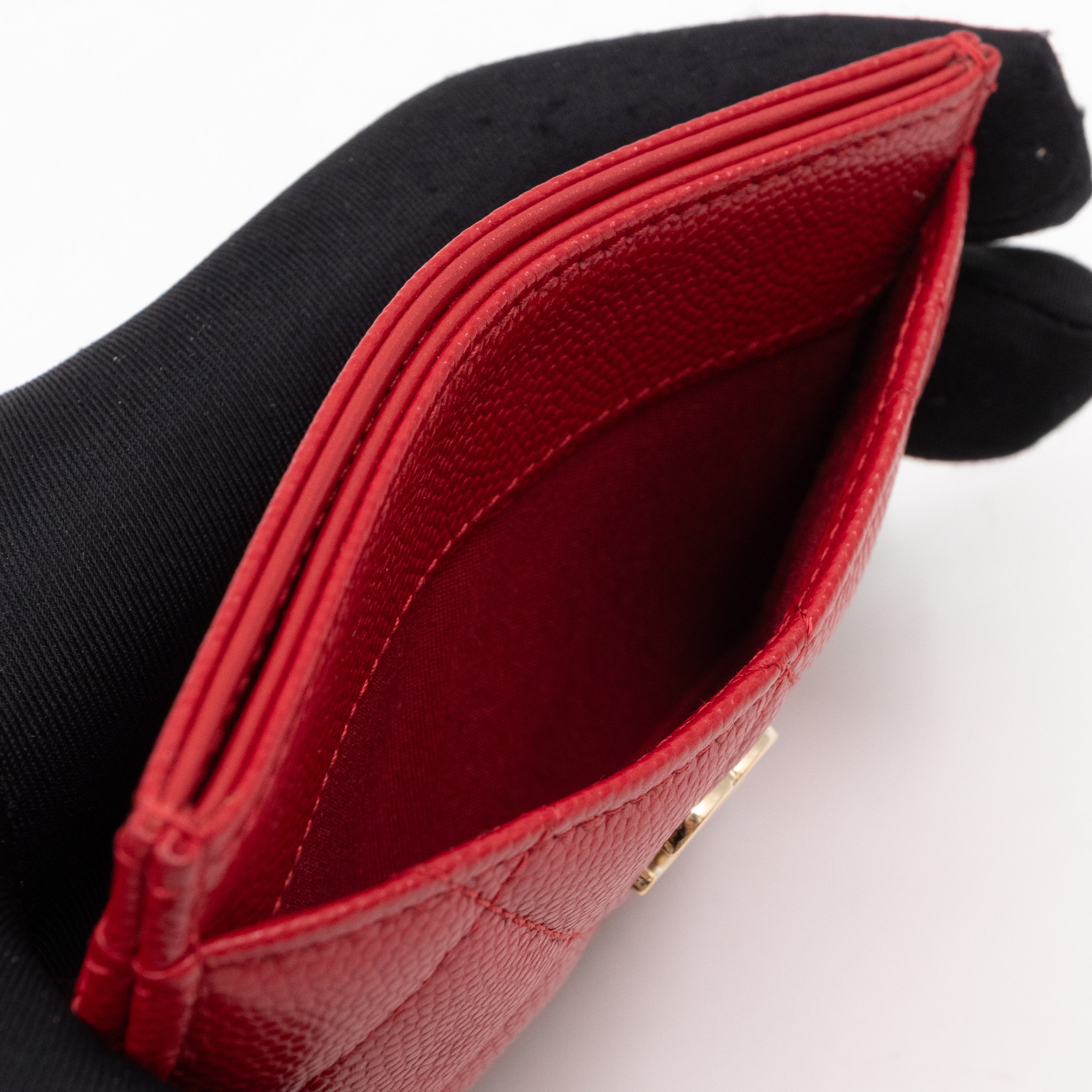 Classic Card Holder Red Caviar Leather