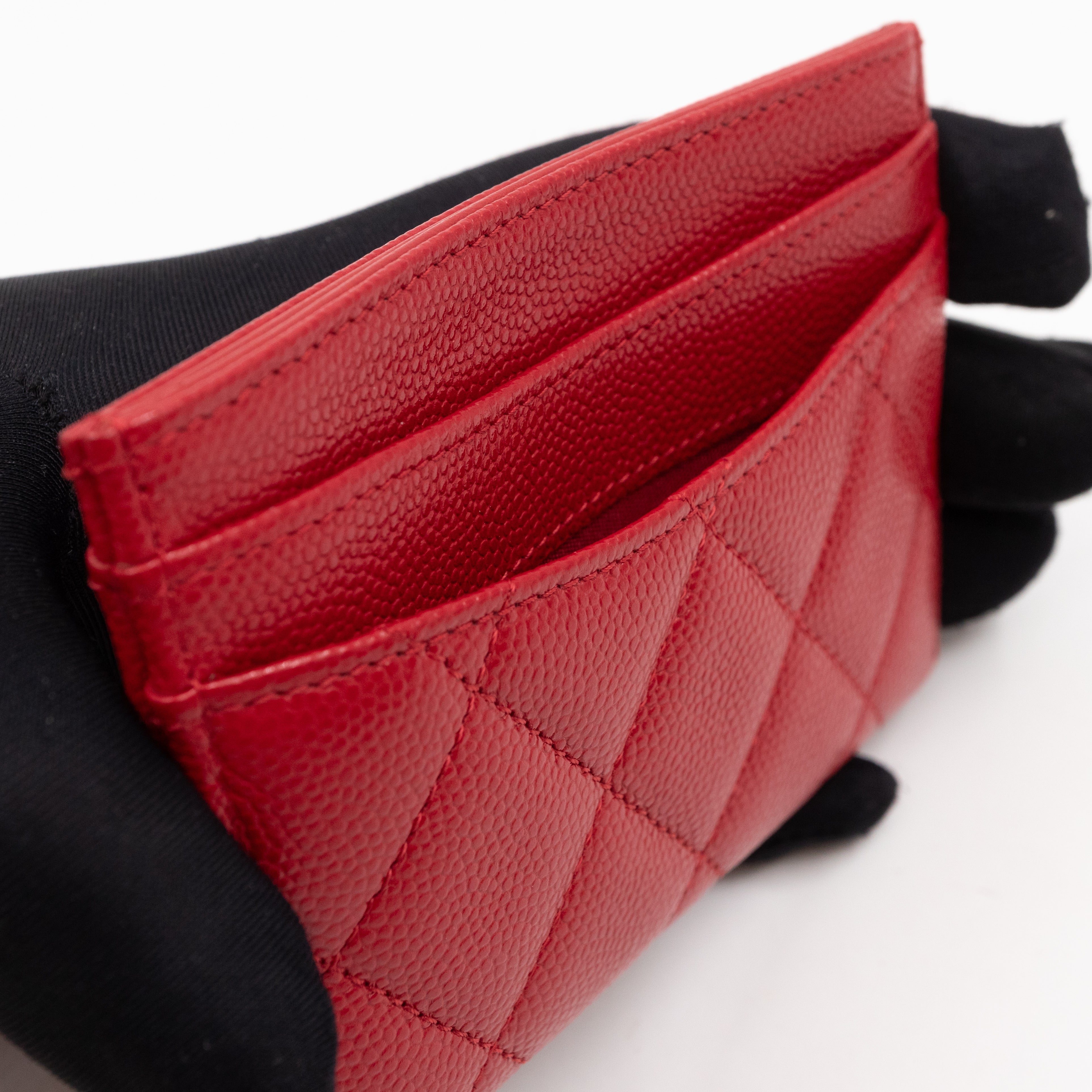 Classic Card Holder Red Caviar Leather