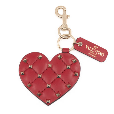 Heart Studs Charm Keychain Red Leather
