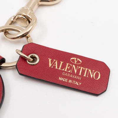 Heart Studs Charm Keychain Red Leather