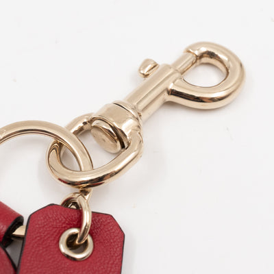Heart Studs Charm Keychain Red Leather