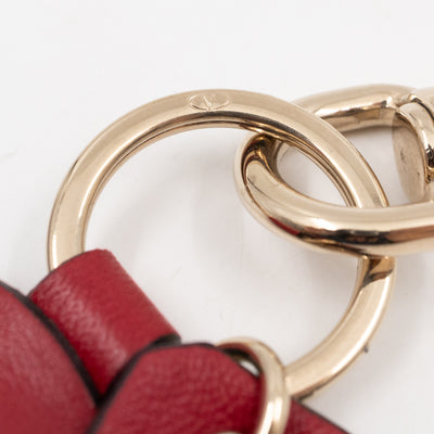 Heart Studs Charm Keychain Red Leather