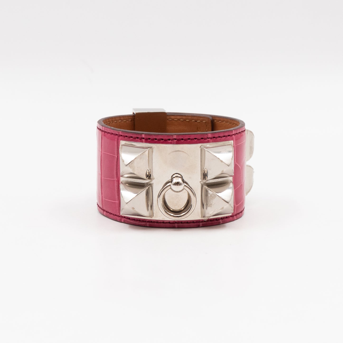 Collier de Chien Bracelet Alligator Pink & Silver