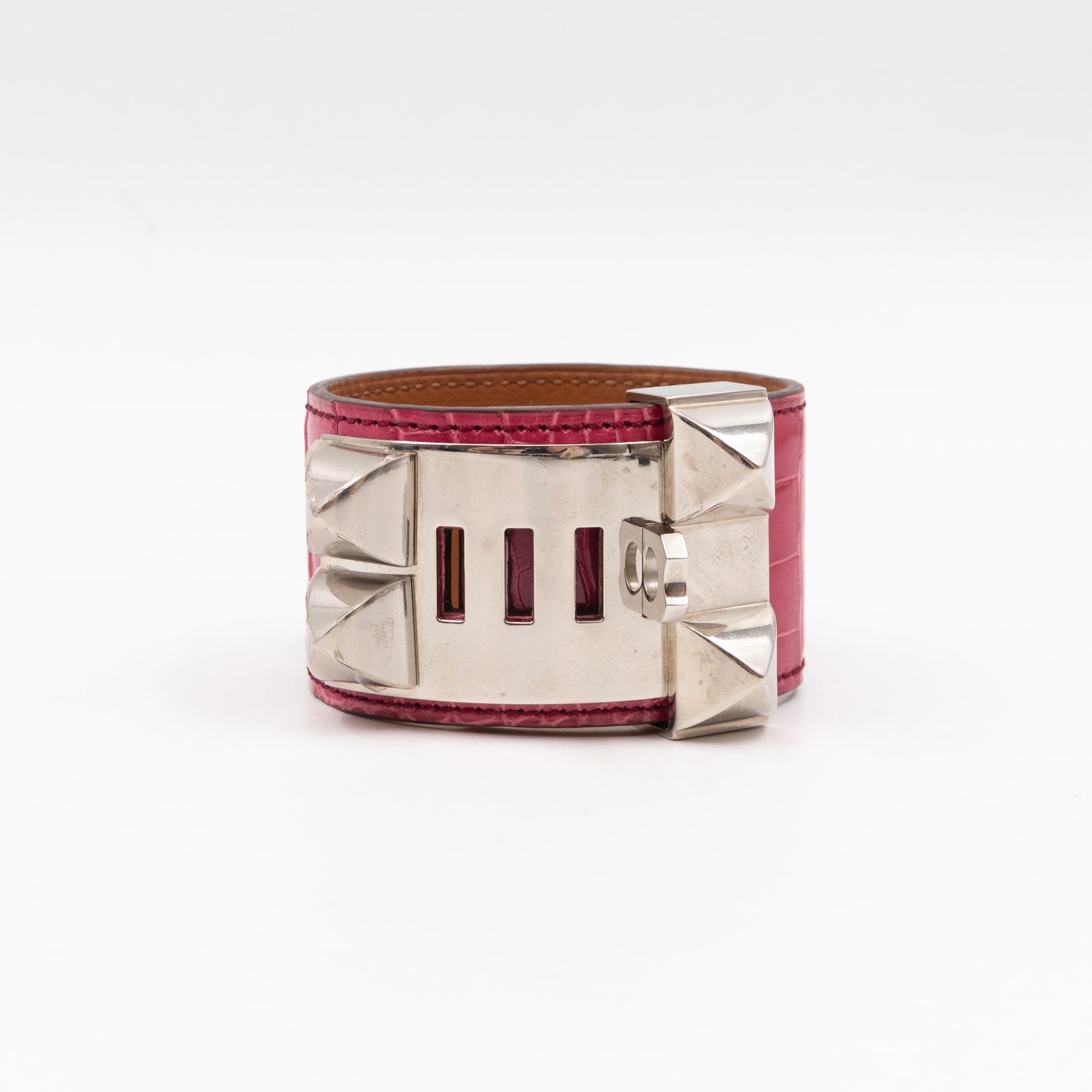 Collier de Chien Bracelet Alligator Pink & Silver