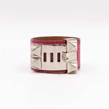 Collier de Chien Bracelet Alligator Pink & Silver