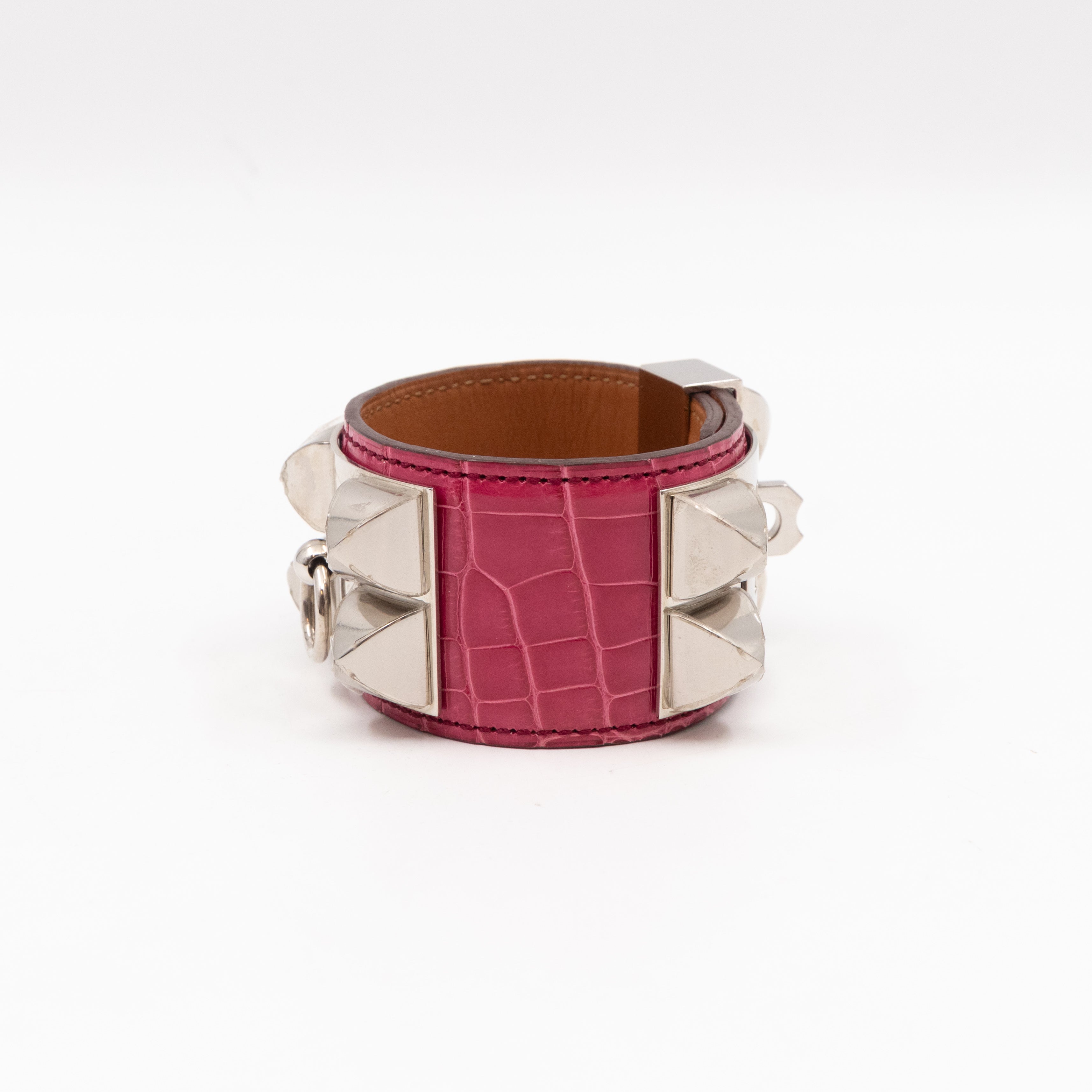 Collier de Chien Bracelet Alligator Pink & Silver