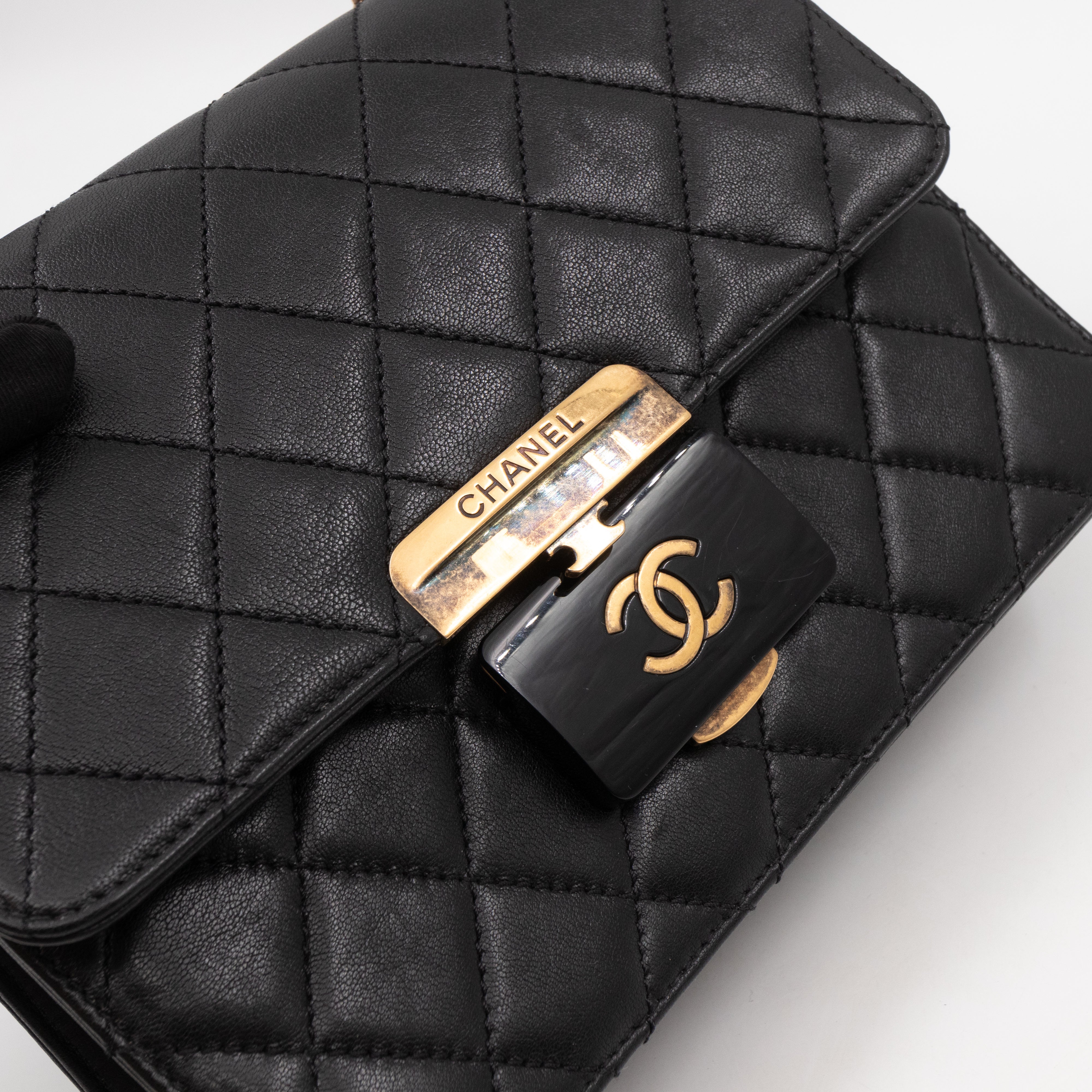 CC Beauty Lock Flap Bag Black Leather