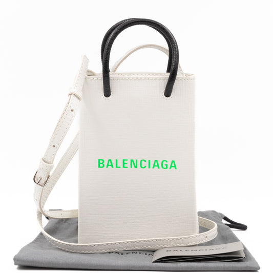 Logo Shopping Phone Holder S Bag White Leather