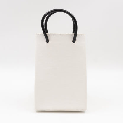 Logo Shopping Phone Holder S Bag White Leather