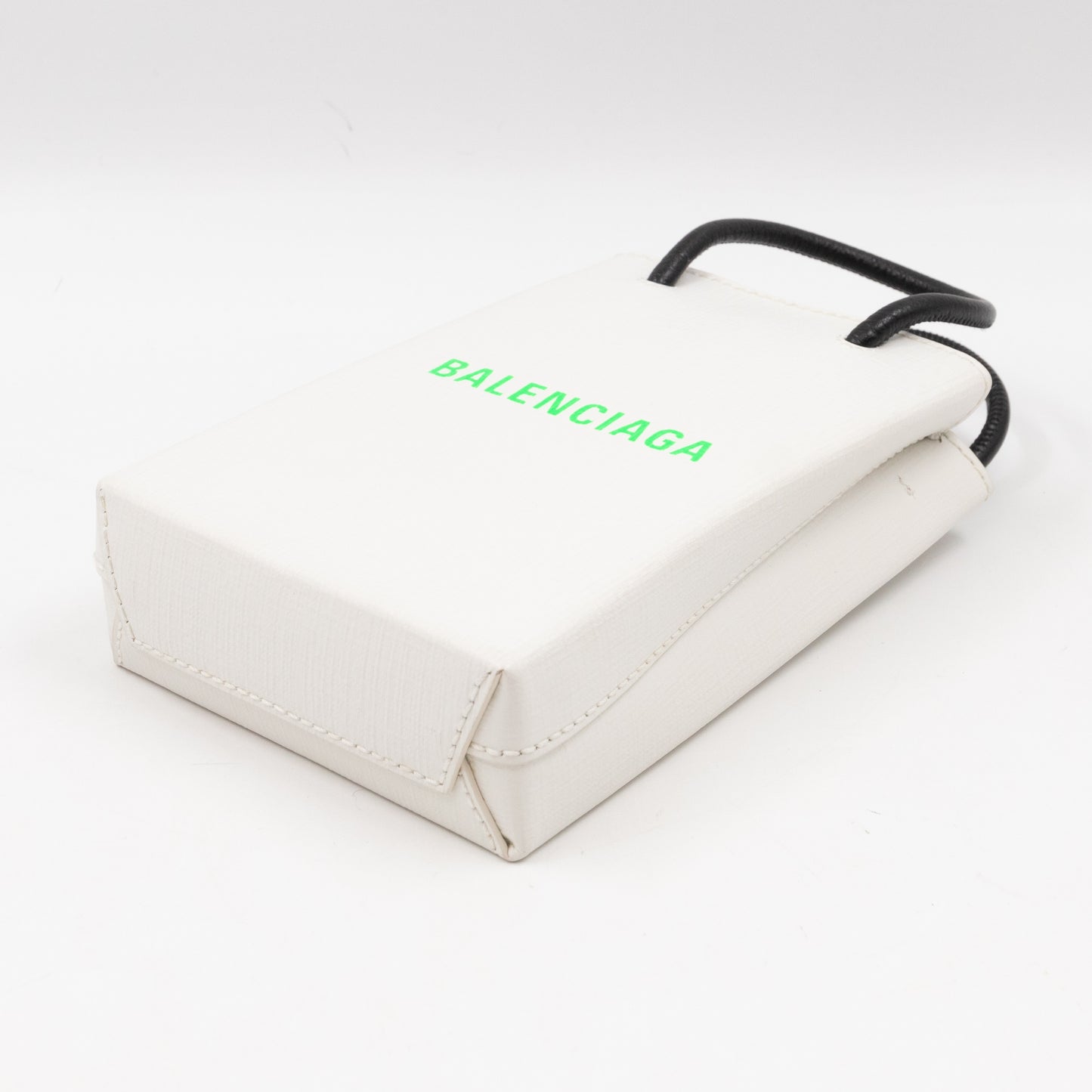 Logo Shopping Phone Holder S Bag White Leather