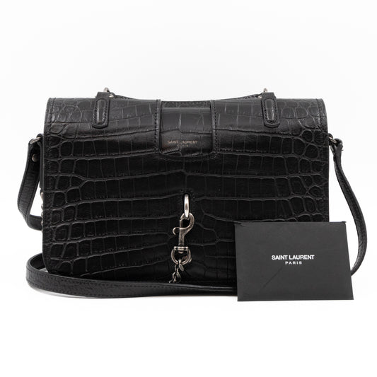 Charlotte Messenger Medium Black Croc Embossed