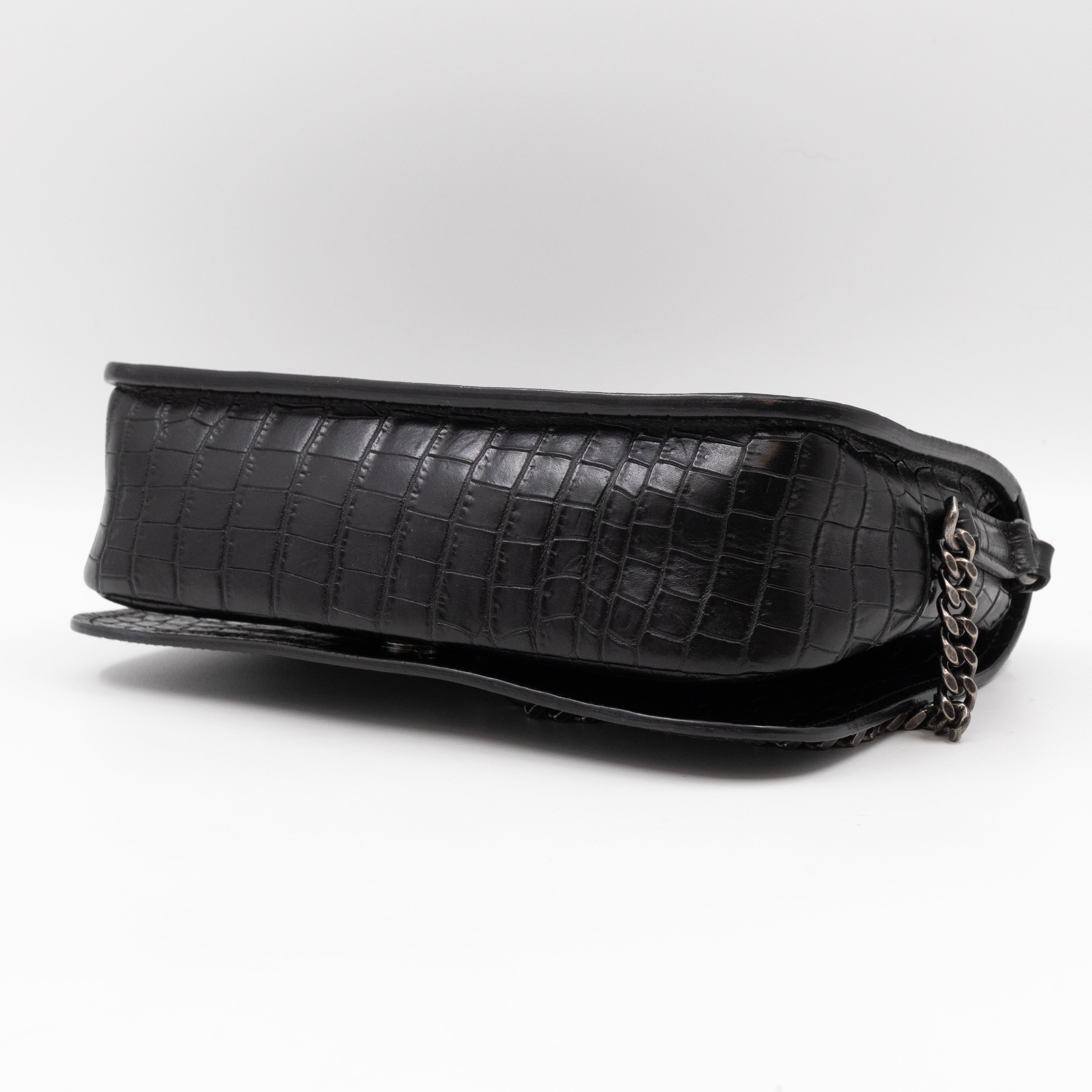Charlotte Messenger Medium Black Croc Embossed