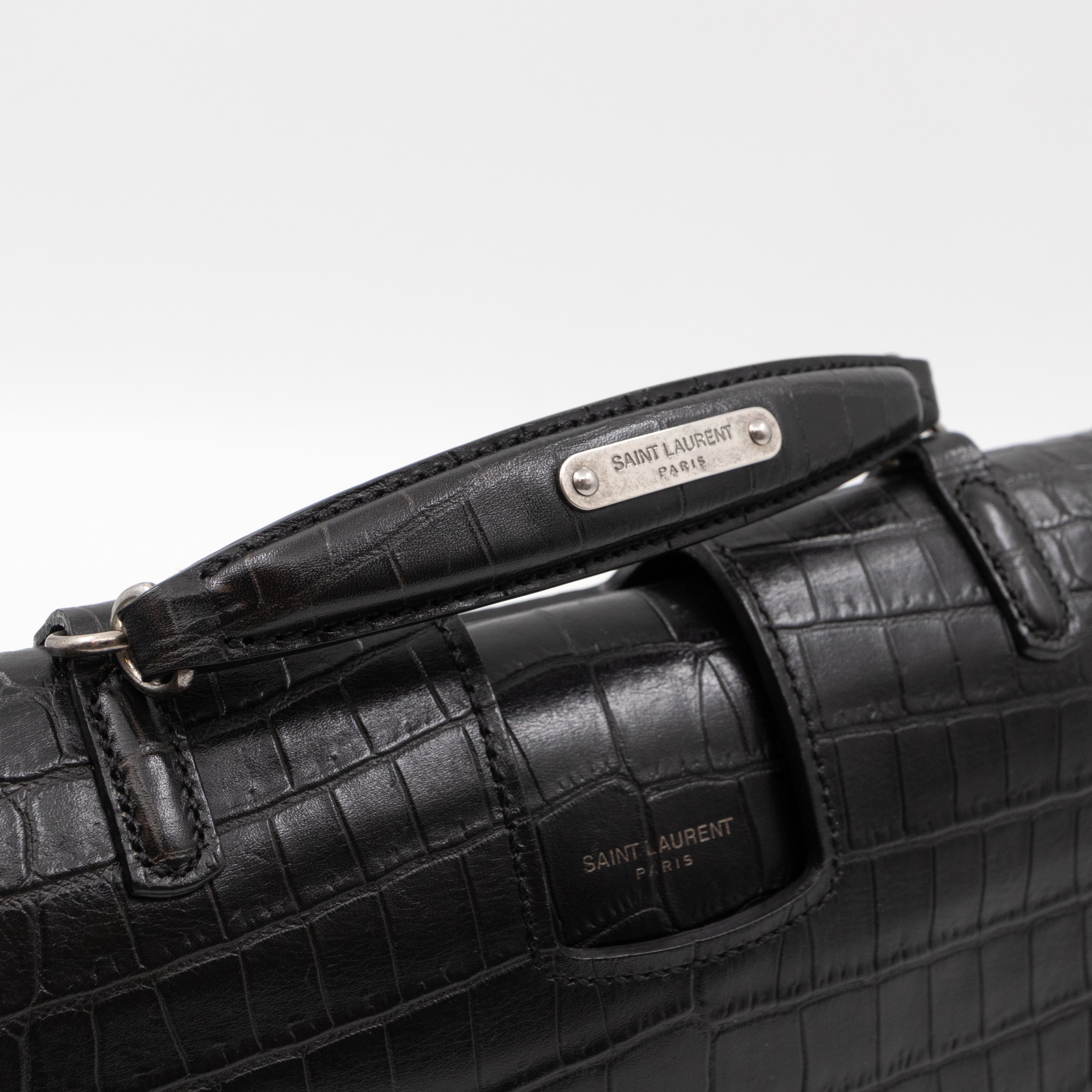 Charlotte Messenger Medium Black Croc Embossed