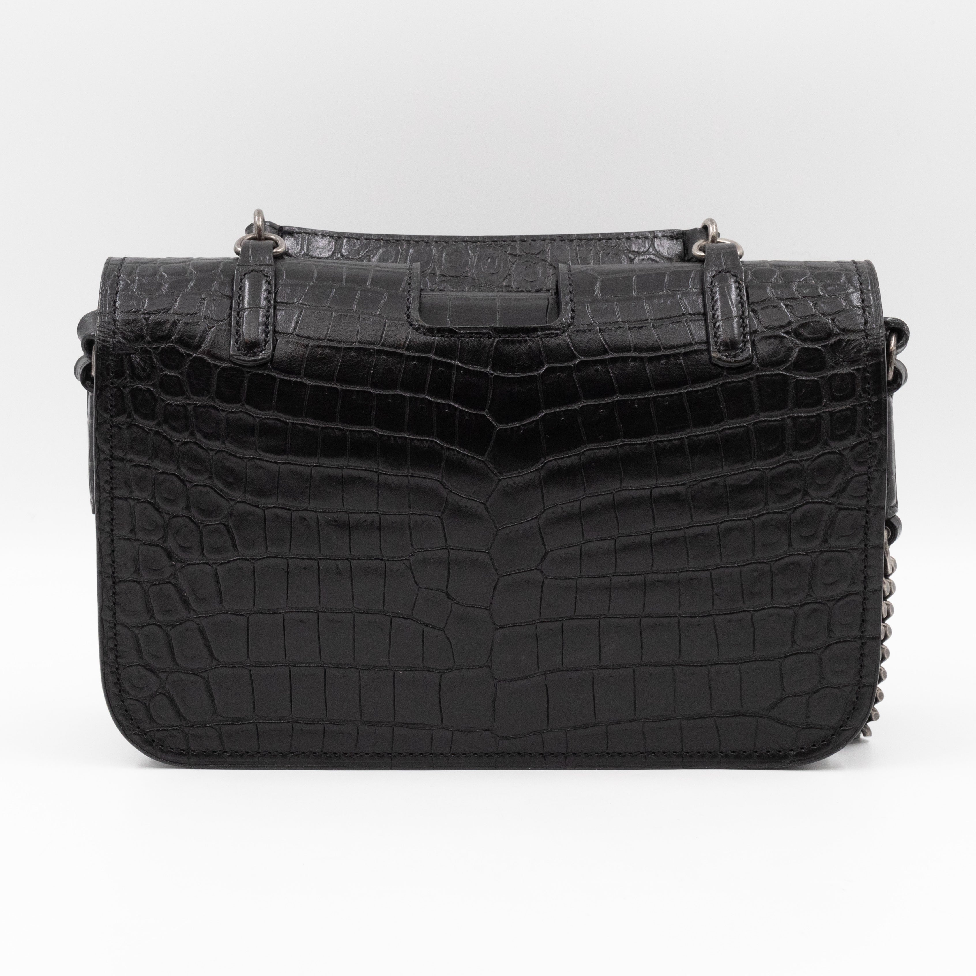 Charlotte Messenger Medium Black Croc Embossed