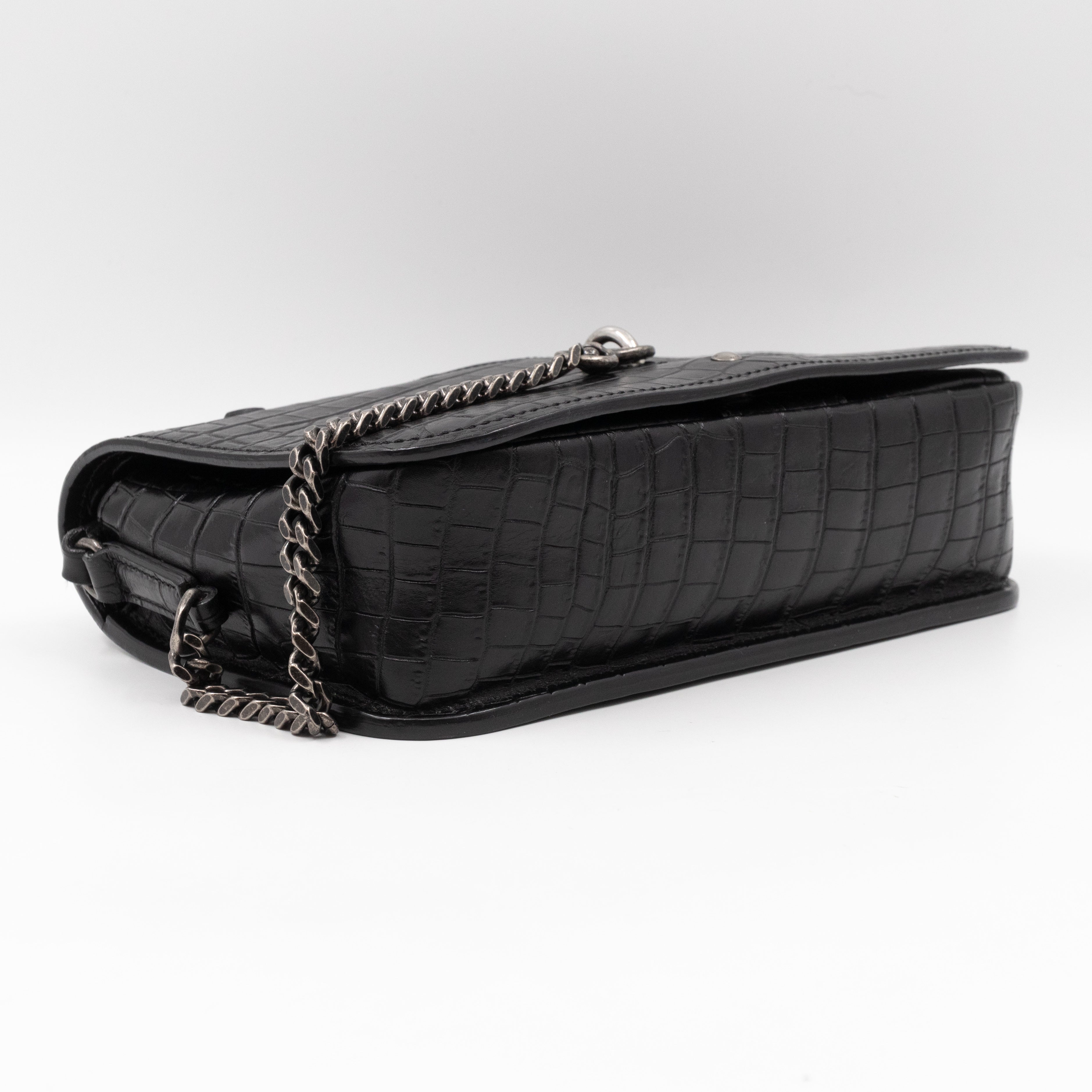 Charlotte Messenger Medium Black Croc Embossed