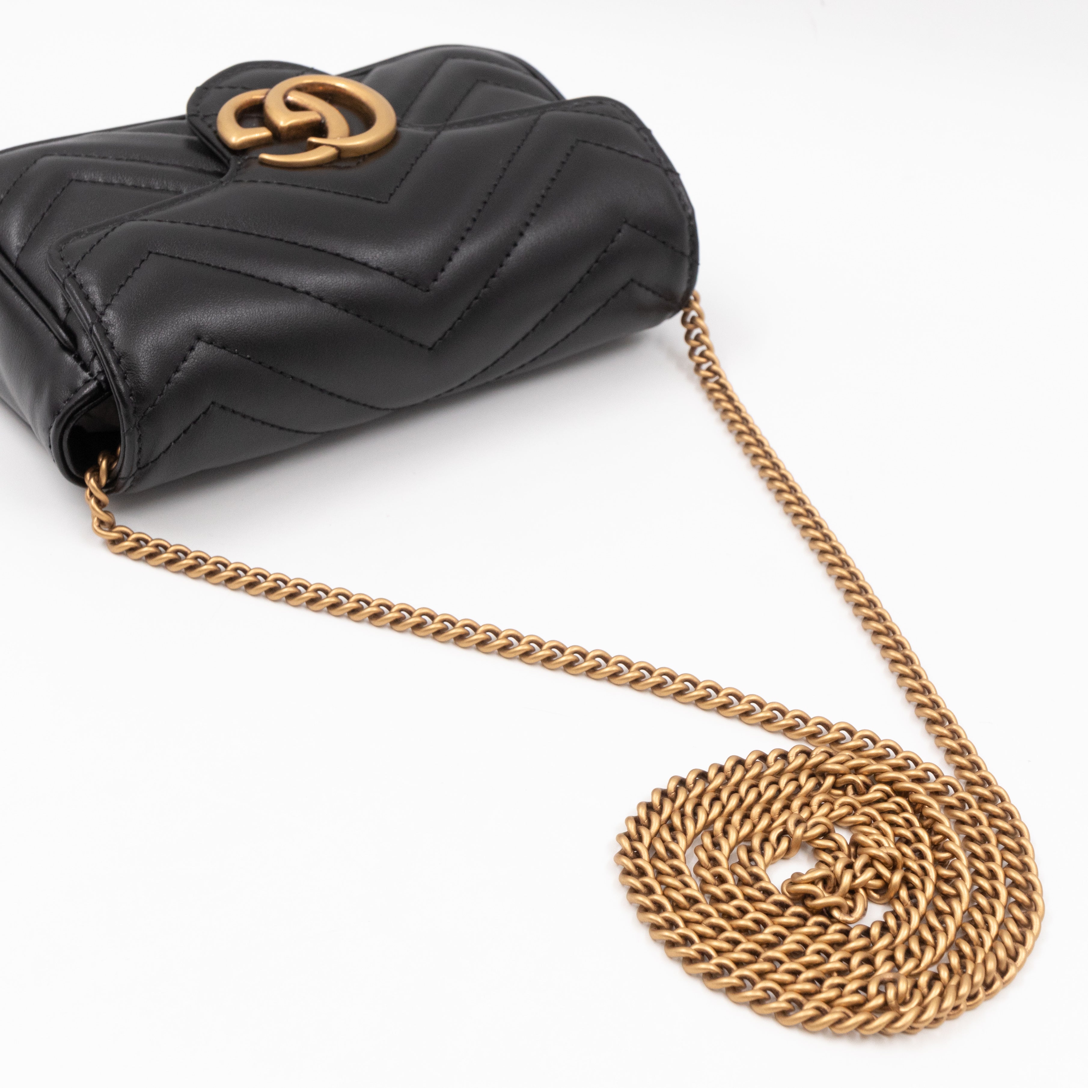 GG Marmont Flap Matelassé Super Mini Black Leather