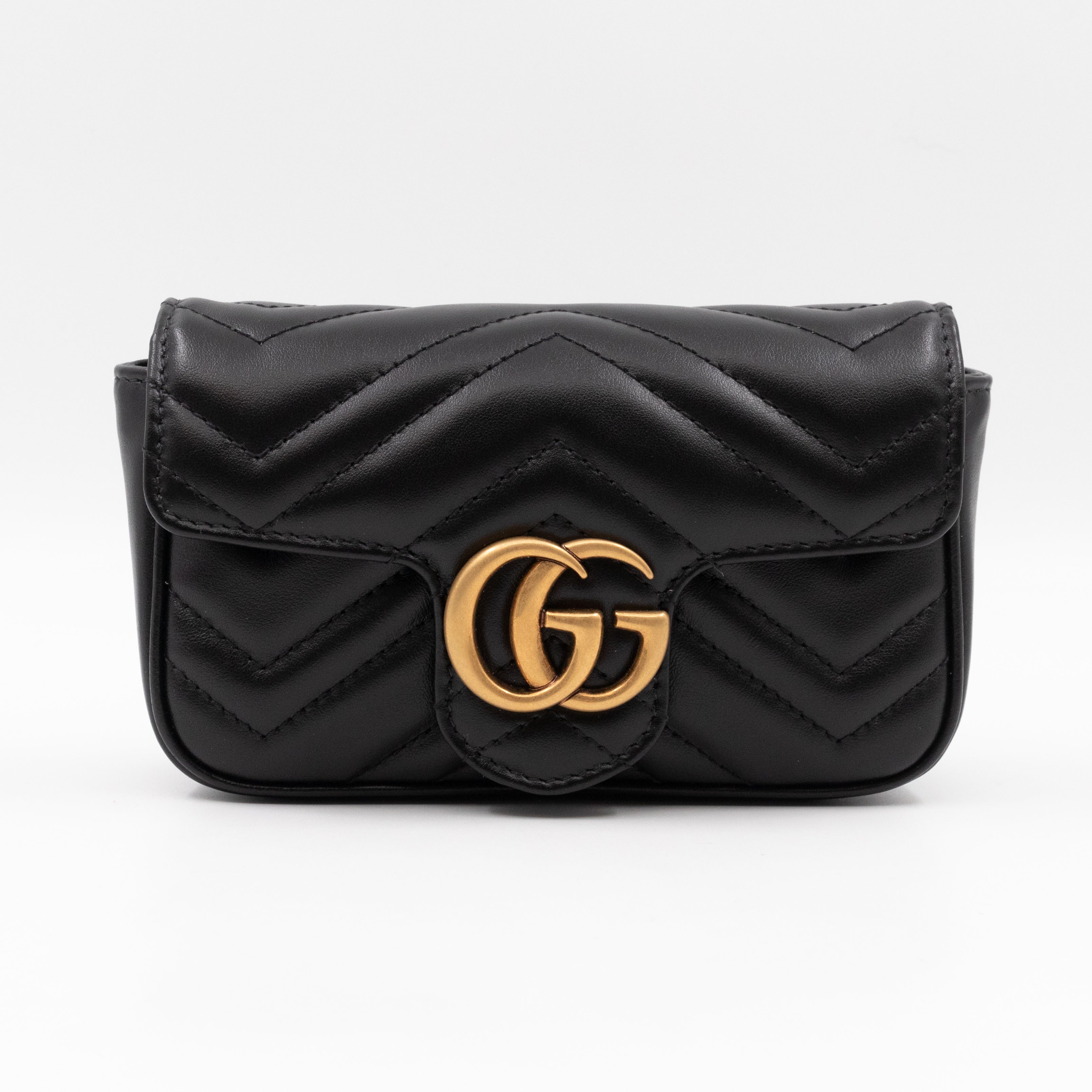 GG Marmont Flap Matelassé Super Mini Black Leather