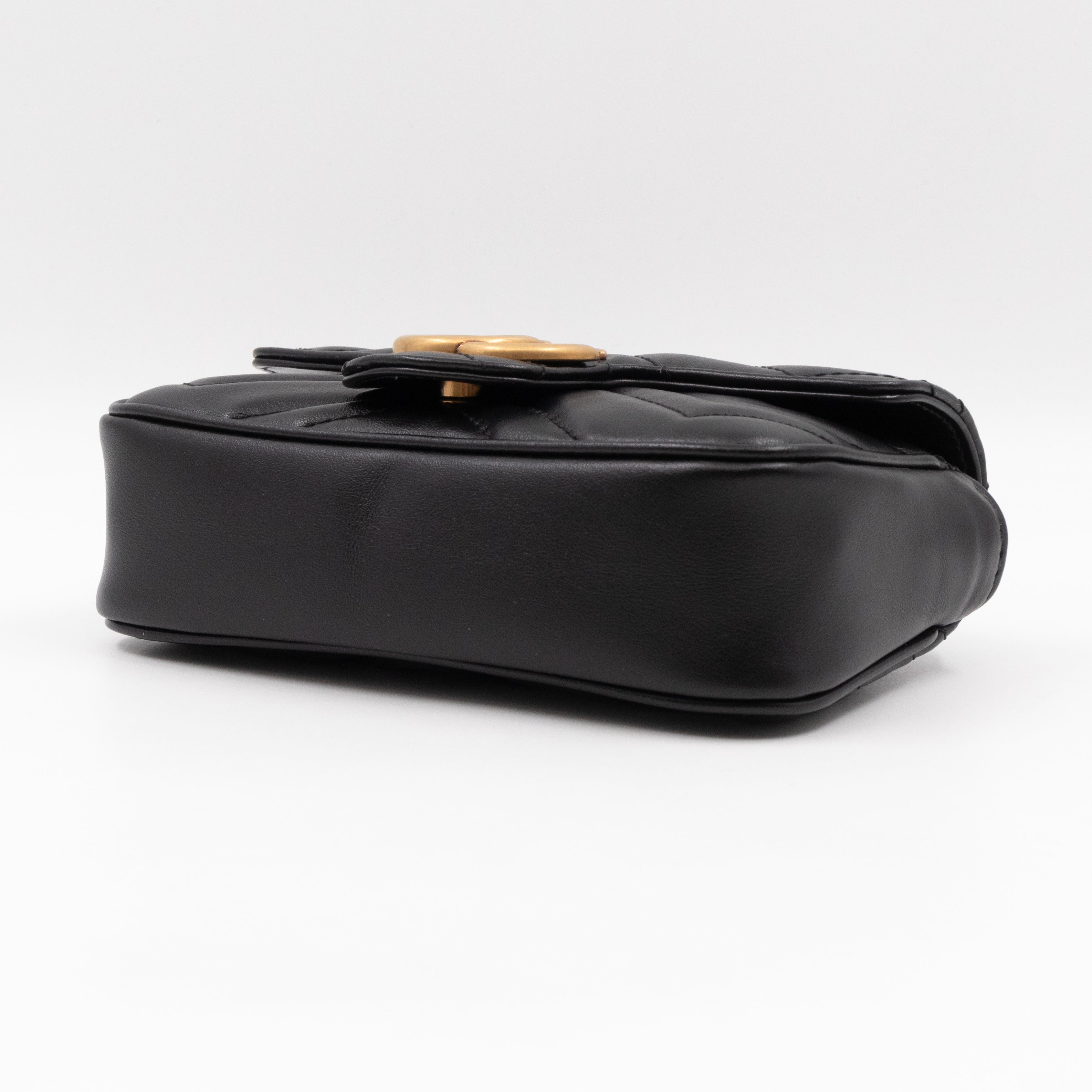 GG Marmont Flap Matelassé Super Mini Black Leather
