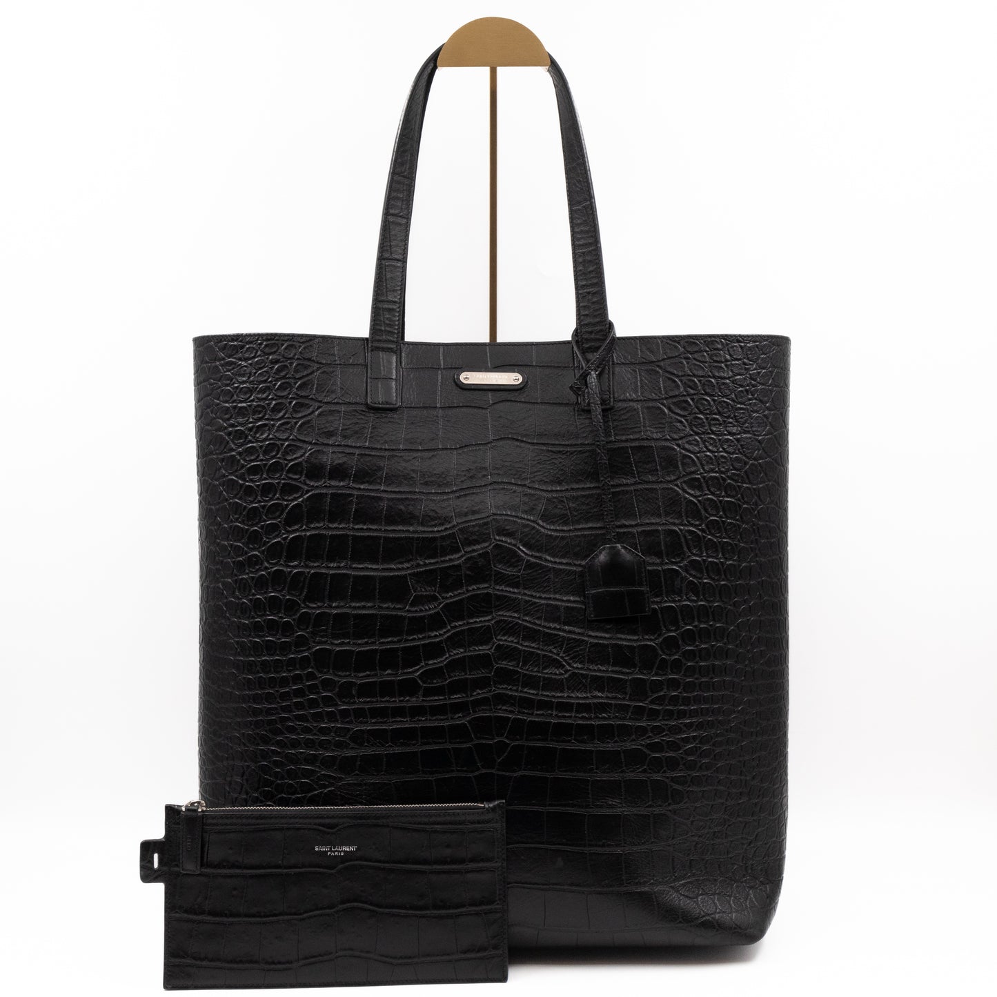 Shopping Tote Black Croc Embossed Leather