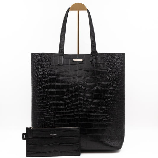 Shopping Tote Black Croc Embossed Leather