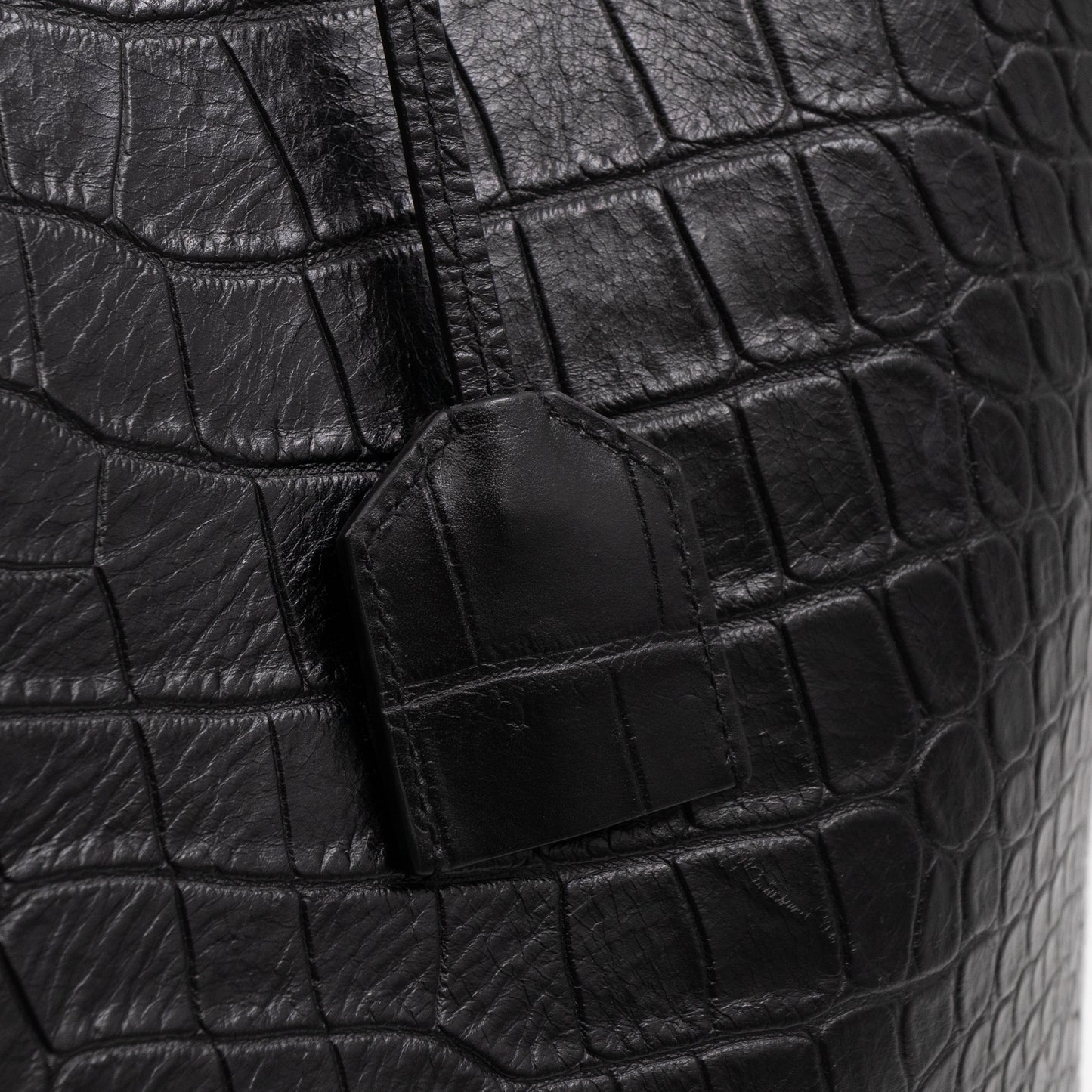 Shopping Tote Black Croc Embossed Leather