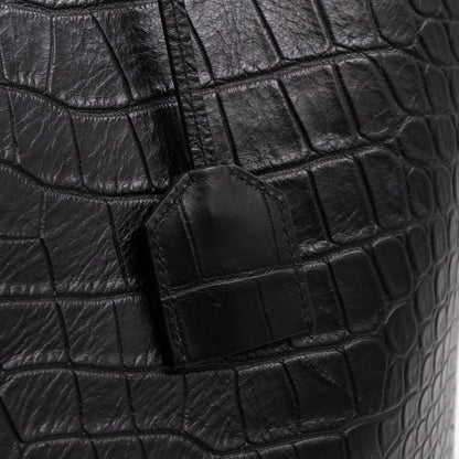 Shopping Tote Black Croc Embossed Leather