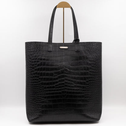 Shopping Tote Black Croc Embossed Leather