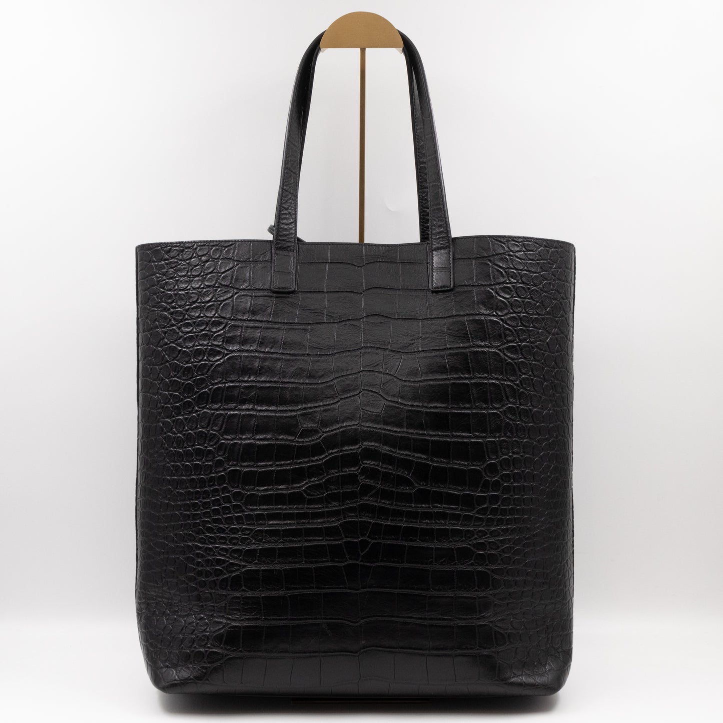 Shopping Tote Black Croc Embossed Leather