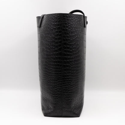 Shopping Tote Black Croc Embossed Leather