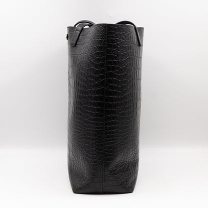 Shopping Tote Black Croc Embossed Leather